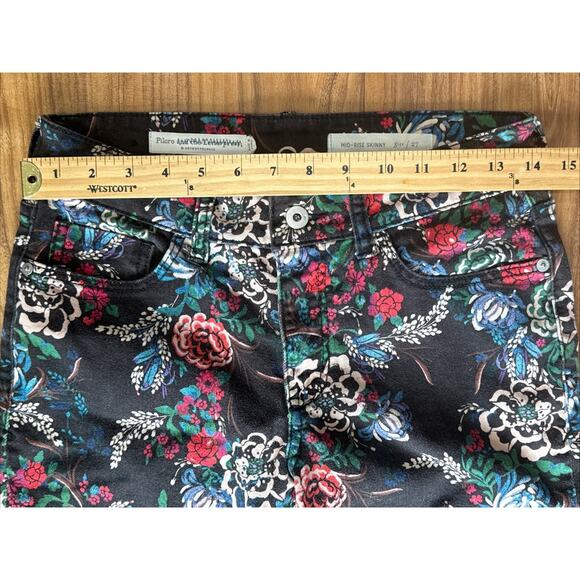 PILCRO AND‎ THE LETTERPRESS Anthropologie Black Floral Mid Rise Skinny Jeans 27 - Picture 4 of 6
